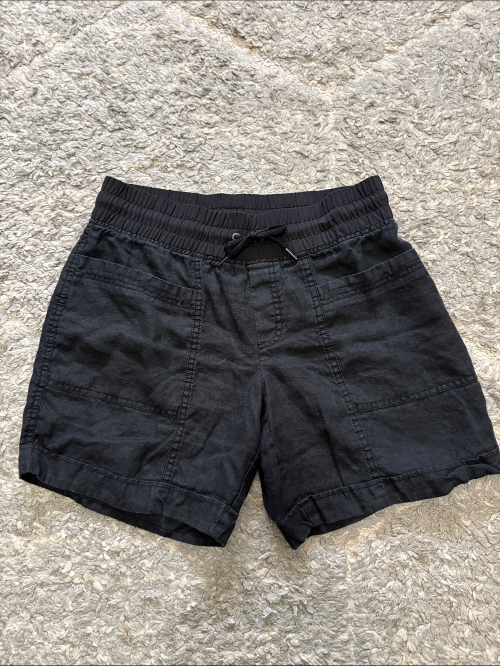 Athleta Black Drawstring Waist Linen Shorts